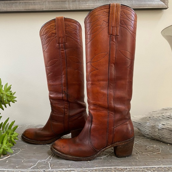 Vintage 1970s Frye Tan Leather Cowboy Boots - Picture 5 of 8